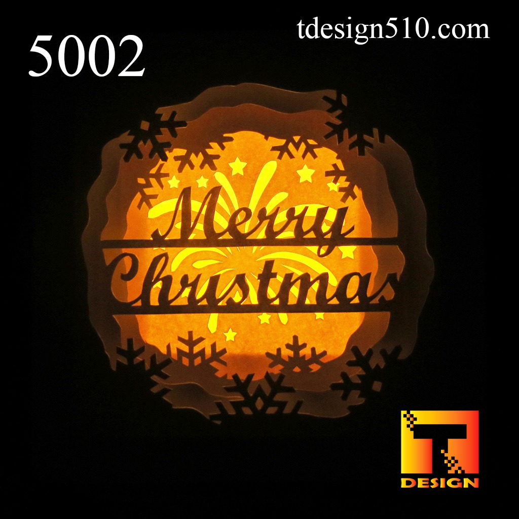 5002. Christmas – 5 sided Paper cut light box template, shadow box, 3D