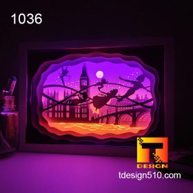 1036. Peter Pan and Big Ben Tower (Elizabeth) - Paper cut light box template, shadow box, 3D papercut lightbox svg file DIY, cutting cricut