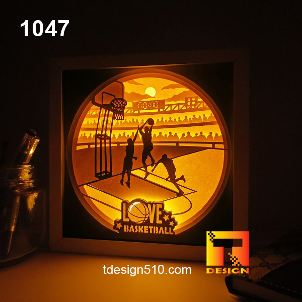 1047. Basketball - Paper cut light box template, shadow box, 3D papercut lightbox svg file DIY, cutting cricut