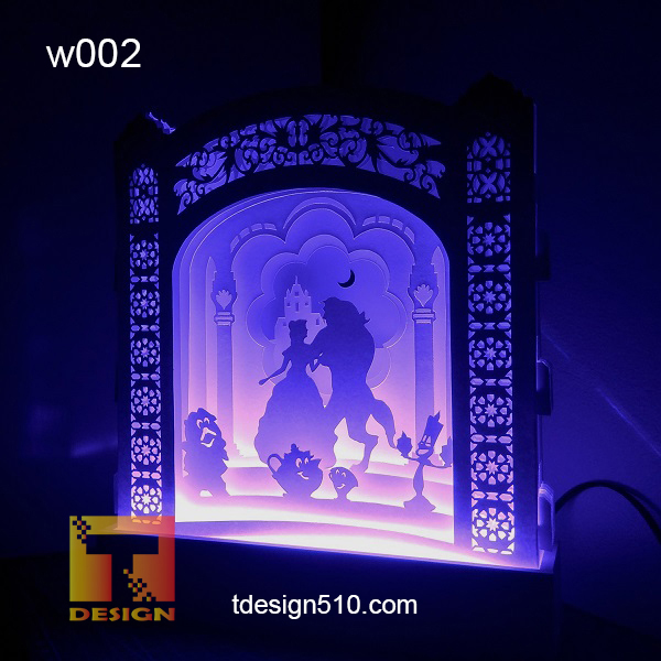 w002. Beauty and the Beast – Paper cut light box template, shadow box