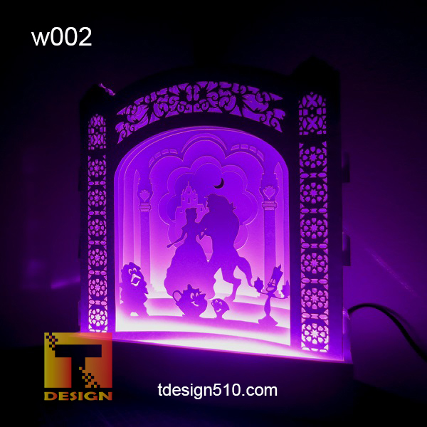 w002. Beauty and the Beast – Paper cut light box template, shadow box