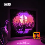 1055. Love in Paris - Paper cut light box template, shadow box, 3D papercut lightbox svg file DIY, cutting cricut