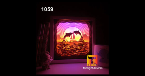 Dolphin Paper cut light box template shadow box papercut svg