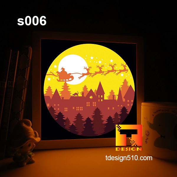 Free Christmas Paper cut light box template shadow box svg