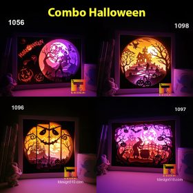 #11 Combo Halloween 1 - Paper cut light box template, shadow box, 3D papercut lightbox svg file DIY, cutting cricut