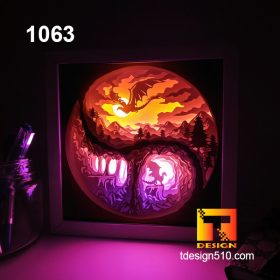 1063. Dragon yin and yang - Paper cut light box template, shadow box, 3D papercut lightbox svg file DIY, cutting cricut
