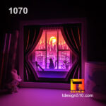 1070. Cat window in the city - Paper cut light box template, shadow box, 3D papercut lightbox svg file DIY, cutting cricut