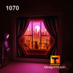1070. Cat window in the city - Paper cut light box template, shadow box, 3D papercut lightbox svg file DIY, cutting cricut - Image 2