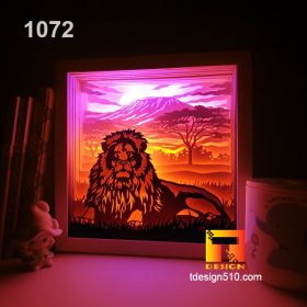 1072. Lion - Paper cut light box template, shadow box, 3D papercut lightbox svg file DIY, cutting cricut
