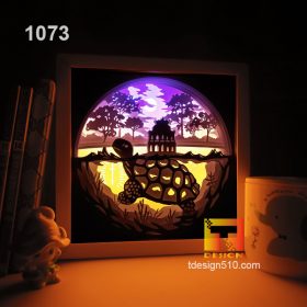 1073. Golden Turtle Hoan Kiem Lake - Paper cut light box template, shadow box, 3D papercut lightbox svg file DIY, cutting cricut