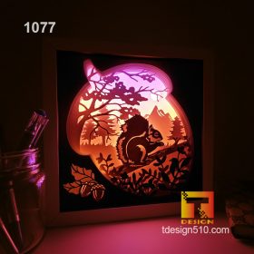 1077. Squirrel - Paper cut light box template, shadow box, 3D papercut lightbox svg file DIY, cutting cricut