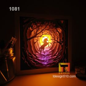1081. Unicorn forest - Paper cut light box template, shadow box, 3D papercut lightbox svg file DIY, cutting cricut