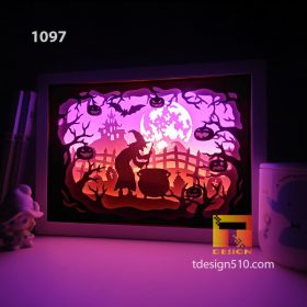 1097. Halloween - Paper cut light box template, shadow box, 3D papercut lightbox svg file DIY, cutting cricut