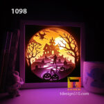 1098. Halloween - Paper cut light box template, shadow box, 3D papercut lightbox svg file DIY, cutting cricut
