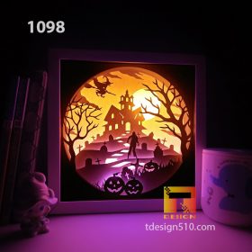 1098. Halloween - Paper cut light box template, shadow box, 3D papercut lightbox svg file DIY, cutting cricut