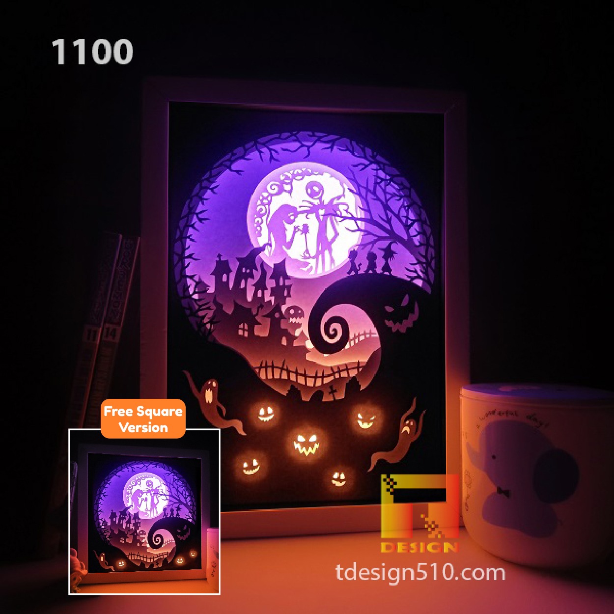 Nightmare Before Christmas Shadow Box SVG, Halloween Paper Cut Template,  Light box SVG Files 8x8 in - Bích Artist