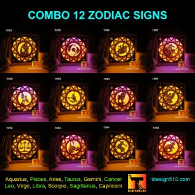 #10 Combo Zodiac signs - Paper cut light box template, shadow box, 3D papercut lightbox svg file DIY, cutting cricut