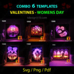 #14 Combo Valentines Womens day - Paper cut light box template, shadow box, 3D papercut lightbox svg file DIY, cutting cricut