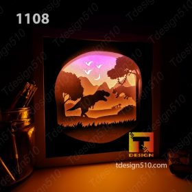 1108. Dinosaurs - Paper cut light box template, shadow box, 3D papercut lightbox svg file DIY, cutting cricut