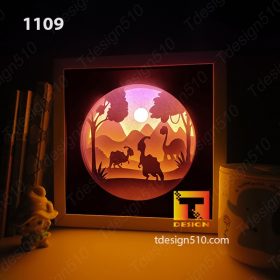 1109. Dinosaurs - Paper cut light box template, shadow box, 3D papercut lightbox svg file DIY, cutting cricut