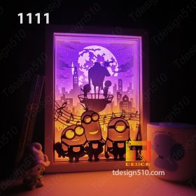 1111. Minions - Paper cut light box template, shadow box, 3D papercut lightbox svg file DIY, cutting cricut