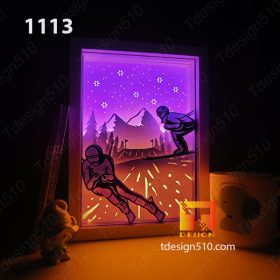1113. Skiing - Paper cut light box template, shadow box, 3D papercut lightbox svg file DIY, cutting cricut