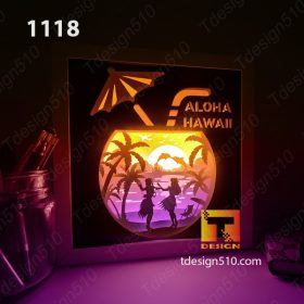 1118. Hawaii - Paper cut light box template, shadow box, 3D papercut lightbox svg file DIY, cutting cricut