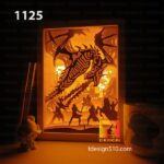 1125. Dragon Attack - Paper cut light box template, shadow box, 3D papercut lightbox svg file DIY, cutting cricut