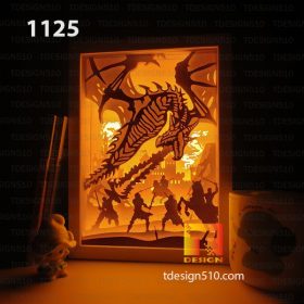 1125. Dragon Attack - Paper cut light box template, shadow box, 3D papercut lightbox svg file DIY, cutting cricut
