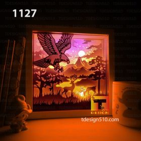 1127. Eagle Deer - Paper cut light box template, shadow box, 3D papercut lightbox svg file DIY, cutting cricut