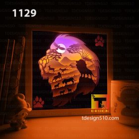 1129. Lion - Paper cut light box template, shadow box, 3D papercut lightbox svg file DIY, cutting cricut