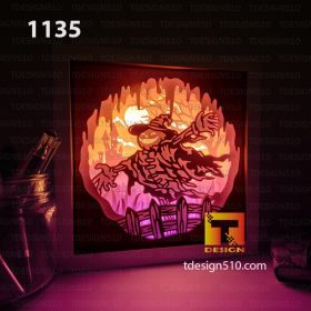 1135. Pumpkin Head - Paper cut light box template, shadow box, 3D papercut lightbox svg file DIY, cutting cricut