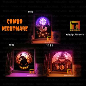 #15 Combo Nightmare Before Christmas - Paper cut light box template, shadow box, 3D papercut lightbox svg file DIY, cutting cricut