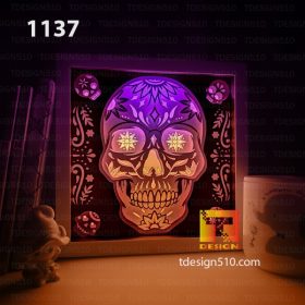 1137. Sugar Skull - Paper cut light box template, shadow box, 3D papercut lightbox svg file DIY, cutting cricut