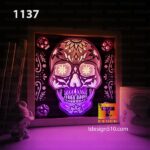 1137. Sugar Skull - Paper cut light box template, shadow box, 3D papercut lightbox svg file DIY, cutting cricut - Image 3