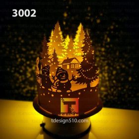 3002. Snowman - Paper cutting lamp, paper lantern light box template, 3D shadow box Cylinder, papercut lightbox svg file DIY cricut