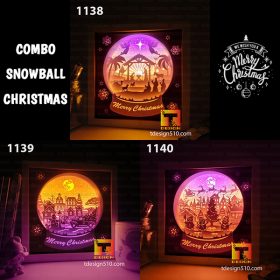 #17 Combo Christmas Snowball - Paper cut light box template, shadow box, 3D papercut lightbox svg file DIY, cutting cricut