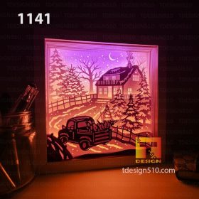 1141. Christmas Retro - Paper cut light box template, shadow box, 3D papercut lightbox svg file DIY, cutting cricut