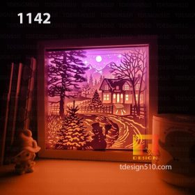 1142. Christmas Retro - Paper cut light box template, shadow box, 3D papercut lightbox svg file DIY, cutting cricut