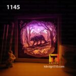 1145. Bear in the Forest - Paper cut light box template, shadow box, 3D papercut lightbox svg file DIY, cutting cricut