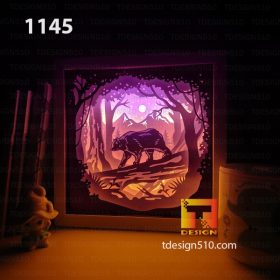 1145. Bear in the Forest - Paper cut light box template, shadow box, 3D papercut lightbox svg file DIY, cutting cricut