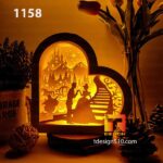 1158. Cinderella Heart - Paper cutting lamp 3D shadow box, Light box template, papercut lightbox svg file DIY, cricut