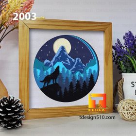 2003. Wolf Moon - 3D shadow box Paper cutting templates, papercut crafting svg file DIY, gift Cricut Silhouette