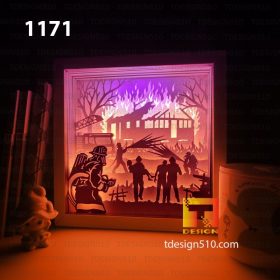 1171. Firefighter - Paper cut light box template, shadow box, 3D papercut lightbox svg file DIY, cutting cricut