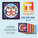2012. Penguin - 3D shadow box Paper cutting templates, papercut crafting svg file DIY, gift Cricut Silhouette - Image 2