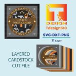 2013. Dad's Workshop - 3D shadow box Paper cutting templates, papercut crafting svg file DIY, gift Cricut Silhouette - Image 2