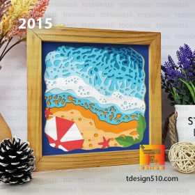 2015. Beach - 3D shadow box Paper cutting templates, papercut crafting svg file DIY, gift Cricut Silhouette