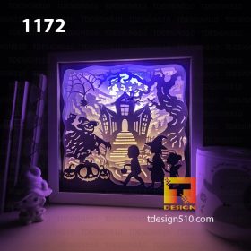 1172. Halloween - Paper cut light box template, shadow box, 3D papercut lightbox svg file DIY, cutting cricut