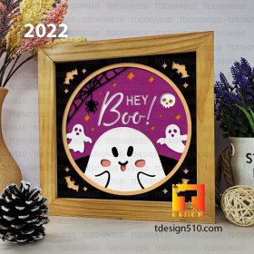 2022. Halloween Hey Boo - 3D shadow box Paper cutting templates, papercut crafting svg file DIY, gift Cricut Silhouette