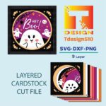 2022. Halloween Hey Boo - 3D shadow box Paper cutting templates, papercut crafting svg file DIY, gift Cricut Silhouette - Image 2